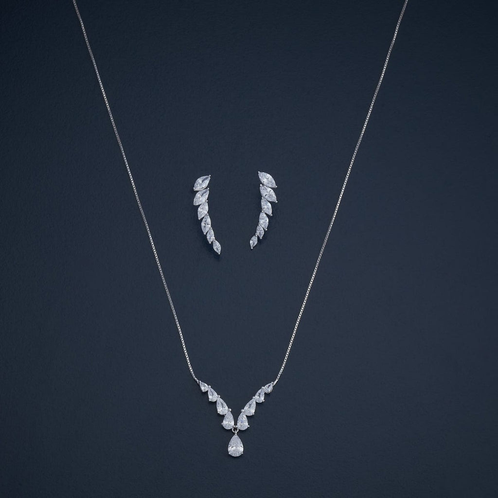 Silver Chain Pendant Earring Set 92.5 Silver Necklace 180973