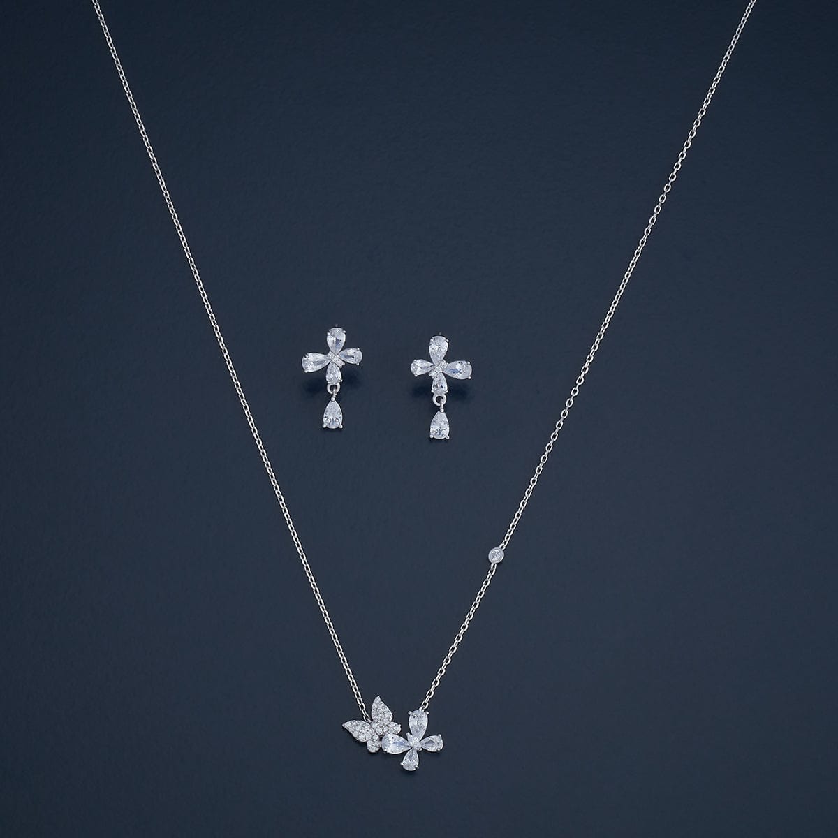 Silver Chain Pendant Earring Set 92.5 Silver Necklace 180977