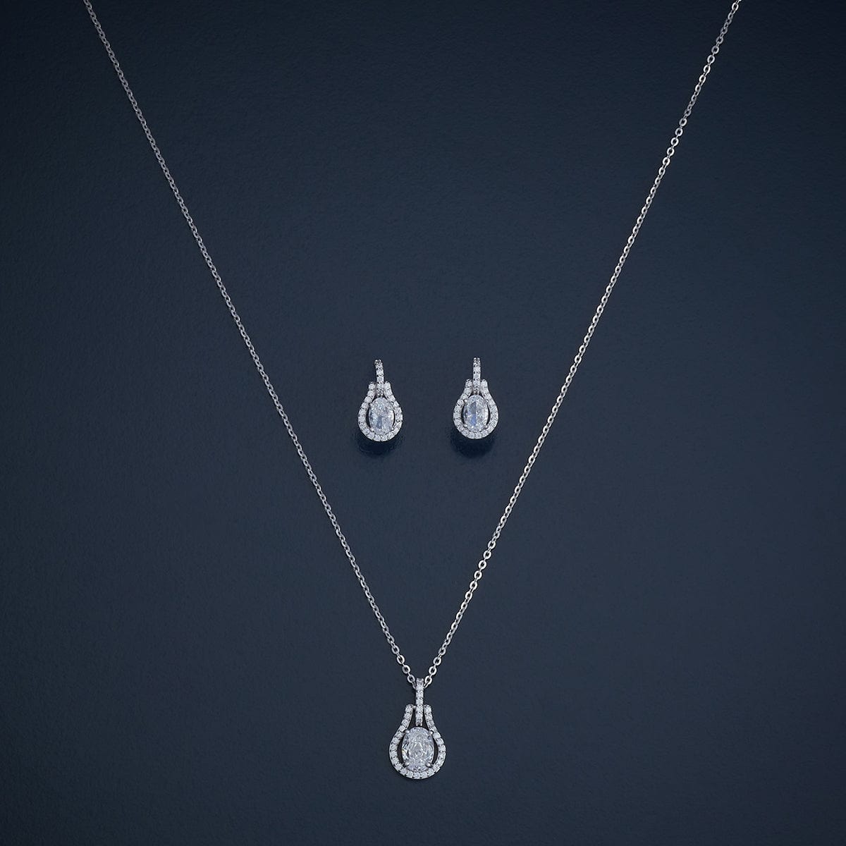Silver Chain Pendant Earring Set 92.5 Silver Pendant with Chain and Earring Set 180986