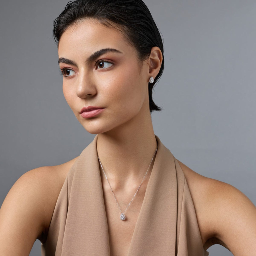 Silver Chain Pendant Earring Set 92.5 Silver Pendant with Chain and Earring Set 188213