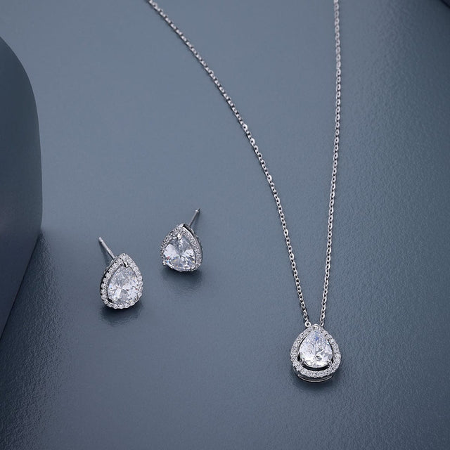 Silver Chain Pendant Earring Set 92.5 Silver Pendant with Chain and Earring Set 188213