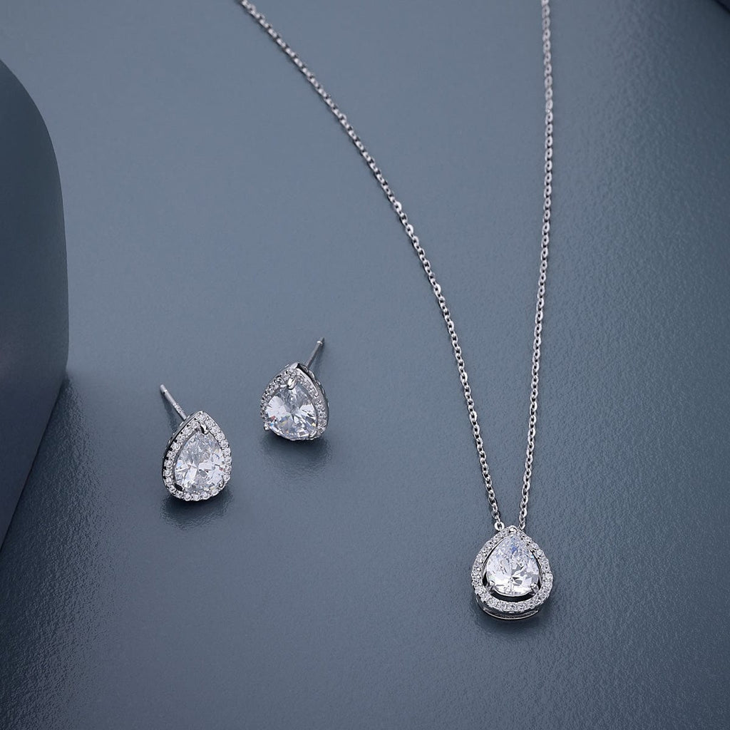 Silver Chain Pendant Earring Set 92.5 Silver Pendant with Chain and Earring Set 188213