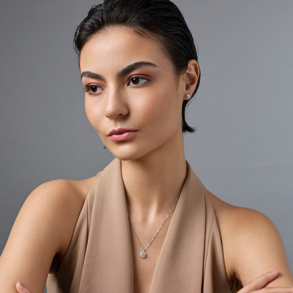 Silver Chain Pendant Earring Set 92.5 Silver Pendant with Chain and Earring Set 188214