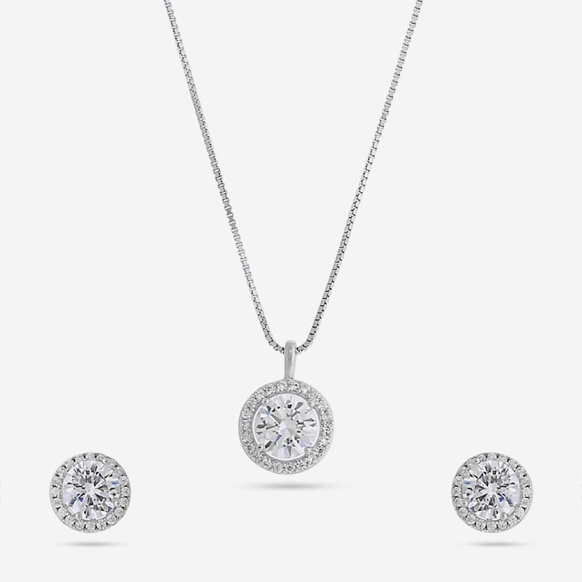 Silver Chain Pendant Earring Set 92.5 Silver Pendant with Chain and Earring Set 188214