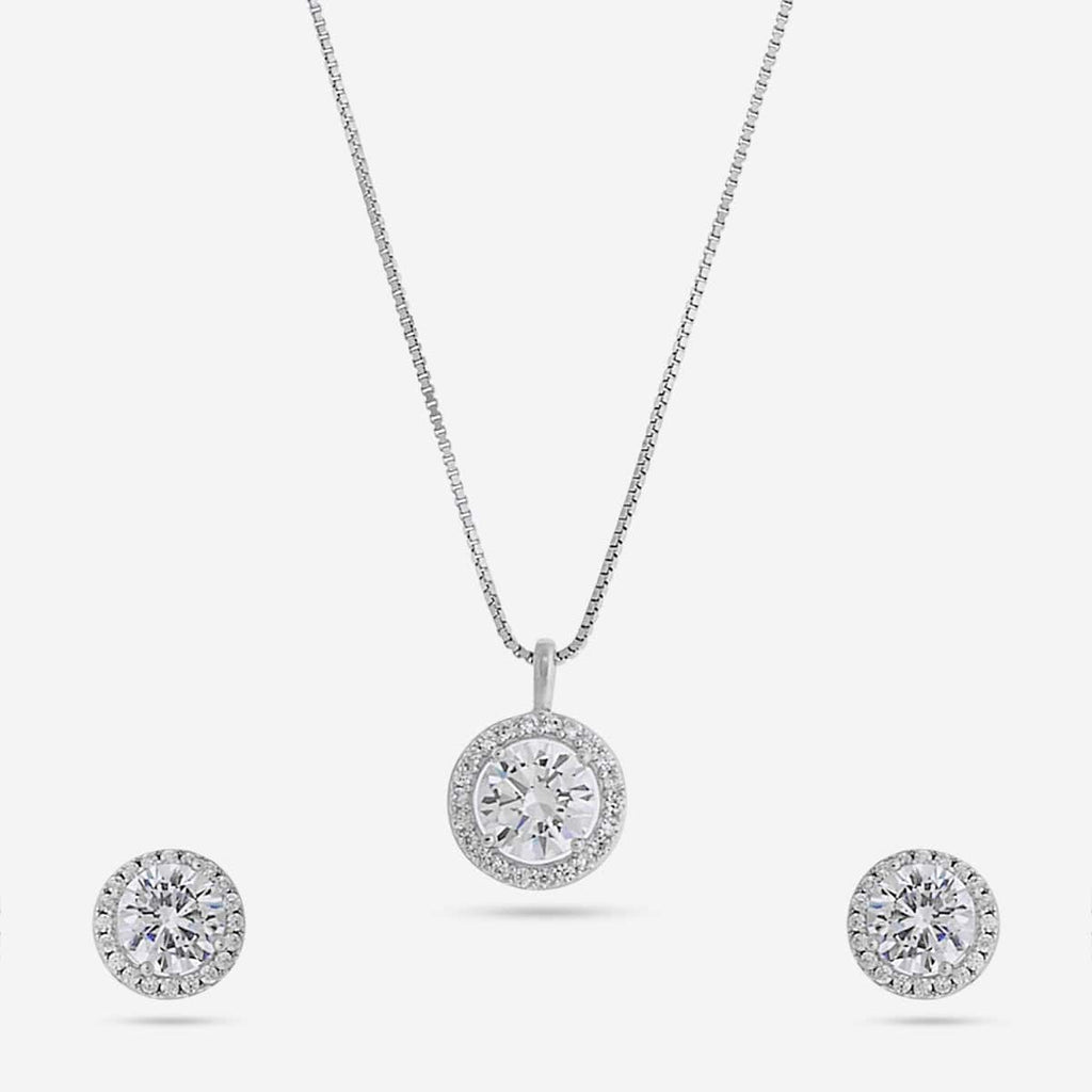 Silver Chain Pendant Earring Set 92.5 Silver Pendant with Chain and Earring Set 188214