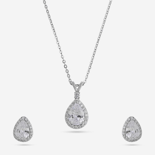 Silver Chain Pendant Earring Set 92.5 Silver Pendant with Chain and Earring Set 188215
