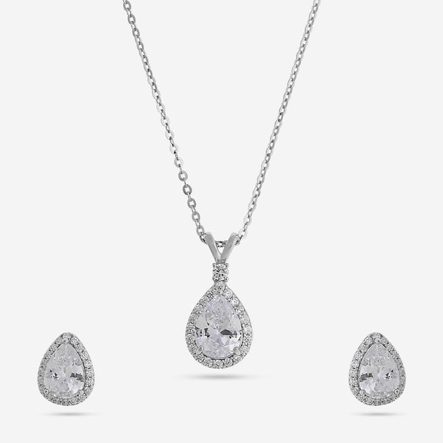 Silver Chain Pendant Earring Set 92.5 Silver Pendant with Chain and Earring Set 188215