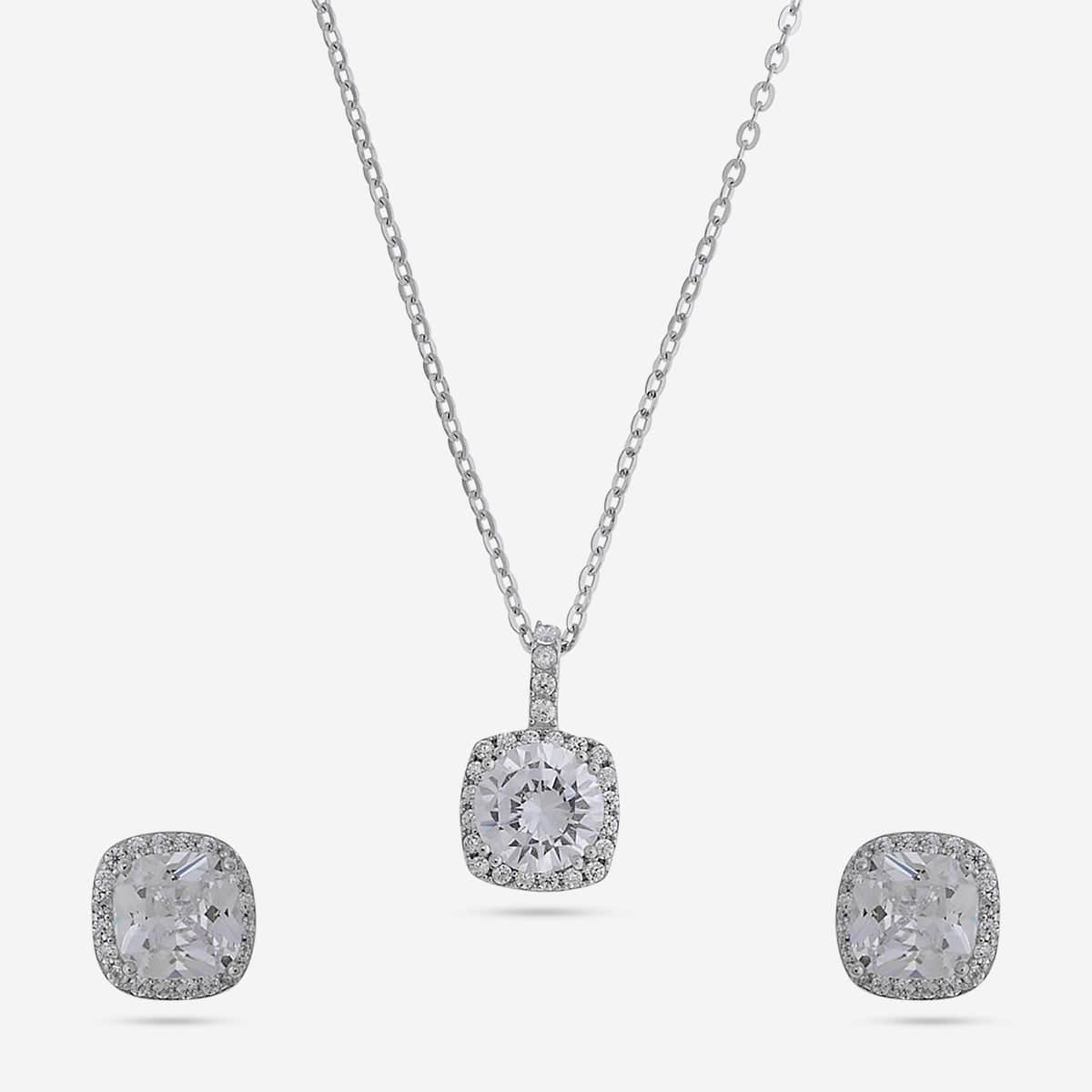 Silver Chain Pendant Earring Set 92.5 Silver Pendant with Chain and Earring Set 188216