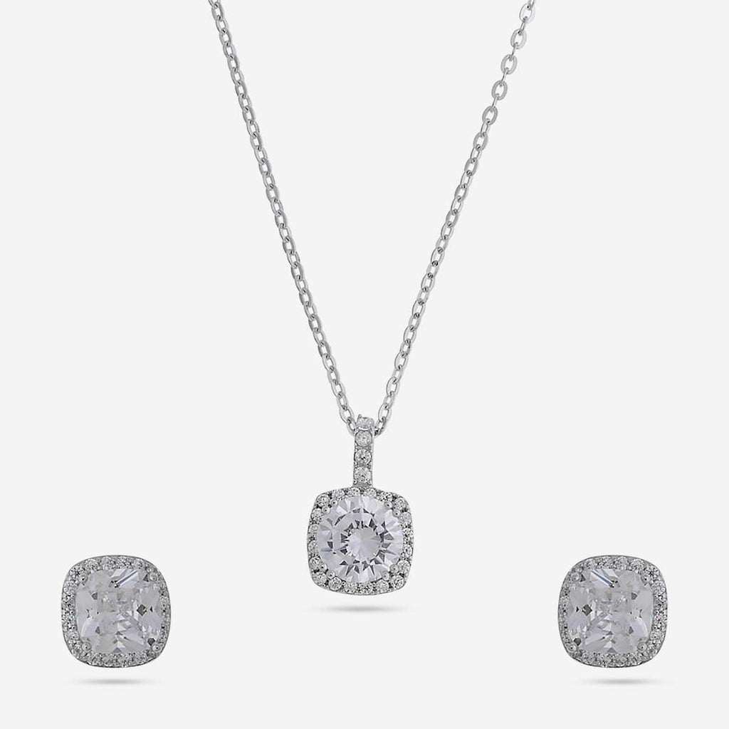 Silver Chain Pendant Earring Set 92.5 Silver Pendant with Chain and Earring Set 188216