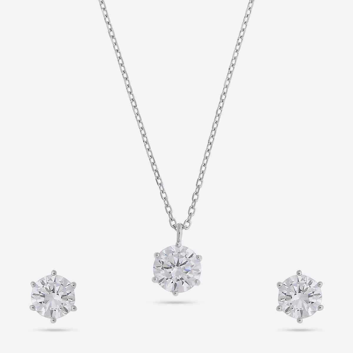 Silver Chain Pendant Earring Set 92.5 Silver Pendant with Chain and Earring Set 188218