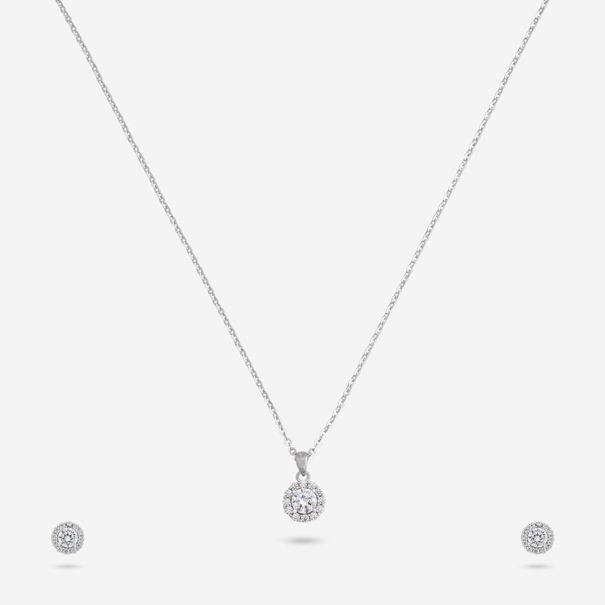 Silver Chain Pendant Earring Set 92.5 Silver Pendant With Chain and Earring Set 188231