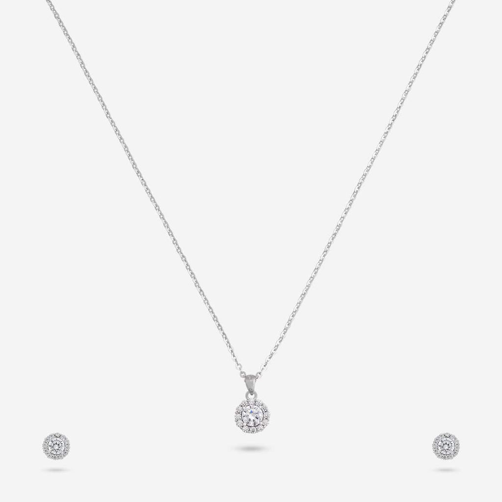 Silver Chain Pendant Earring Set 92.5 Silver Pendant With Chain and Earring Set 188231