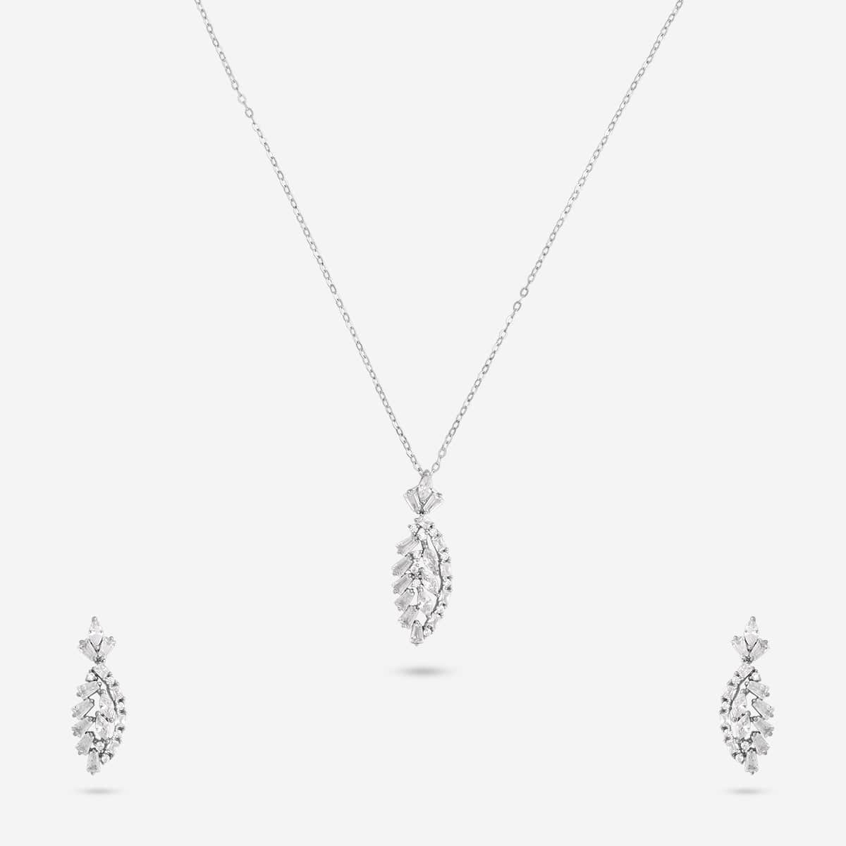 Silver Chain Pendant Earring Set 92.5 Silver Pendant With Chain and Earring Set 191354