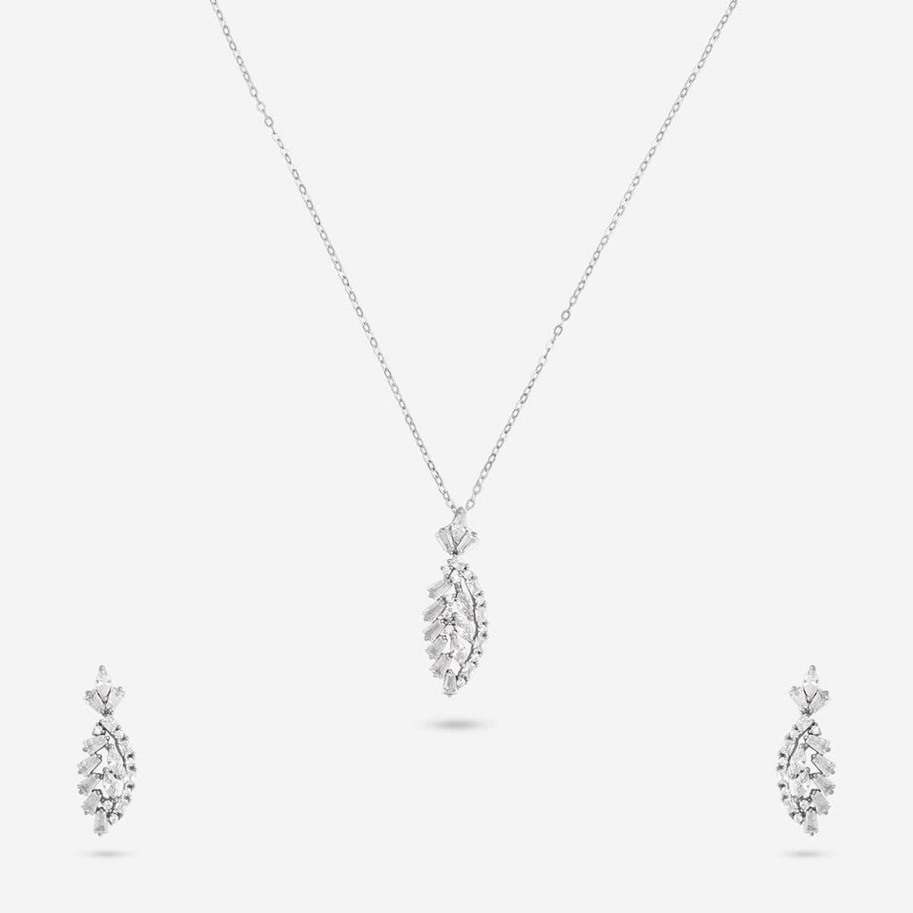 Silver Chain Pendant Earring Set 92.5 Silver Pendant With Chain and Earring Set 191354