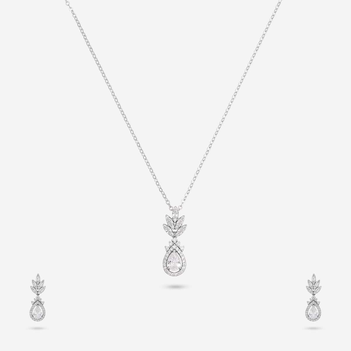 Silver Chain Pendant Earring Set 92.5 Silver Pendant With Chain and Earring Set 191360