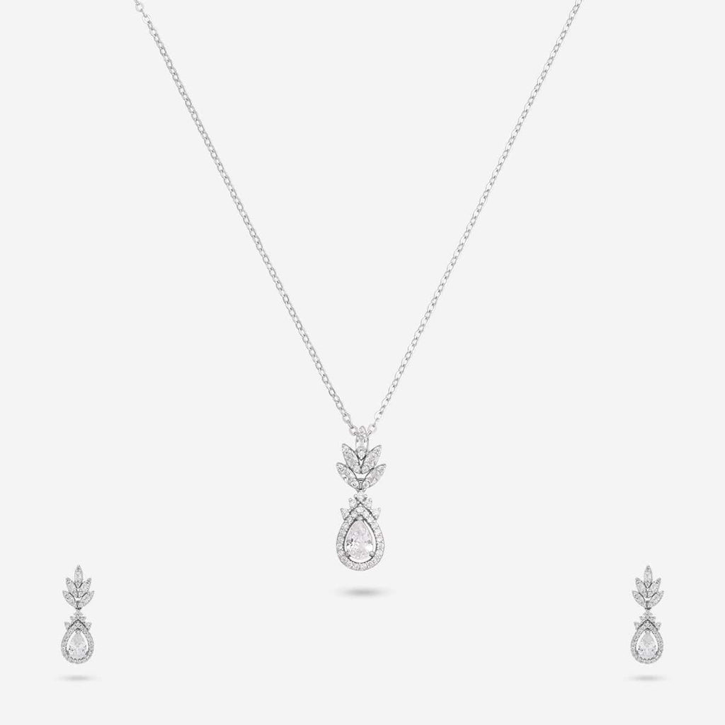 Silver Chain Pendant Earring Set 92.5 Silver Pendant With Chain and Earring Set 191360