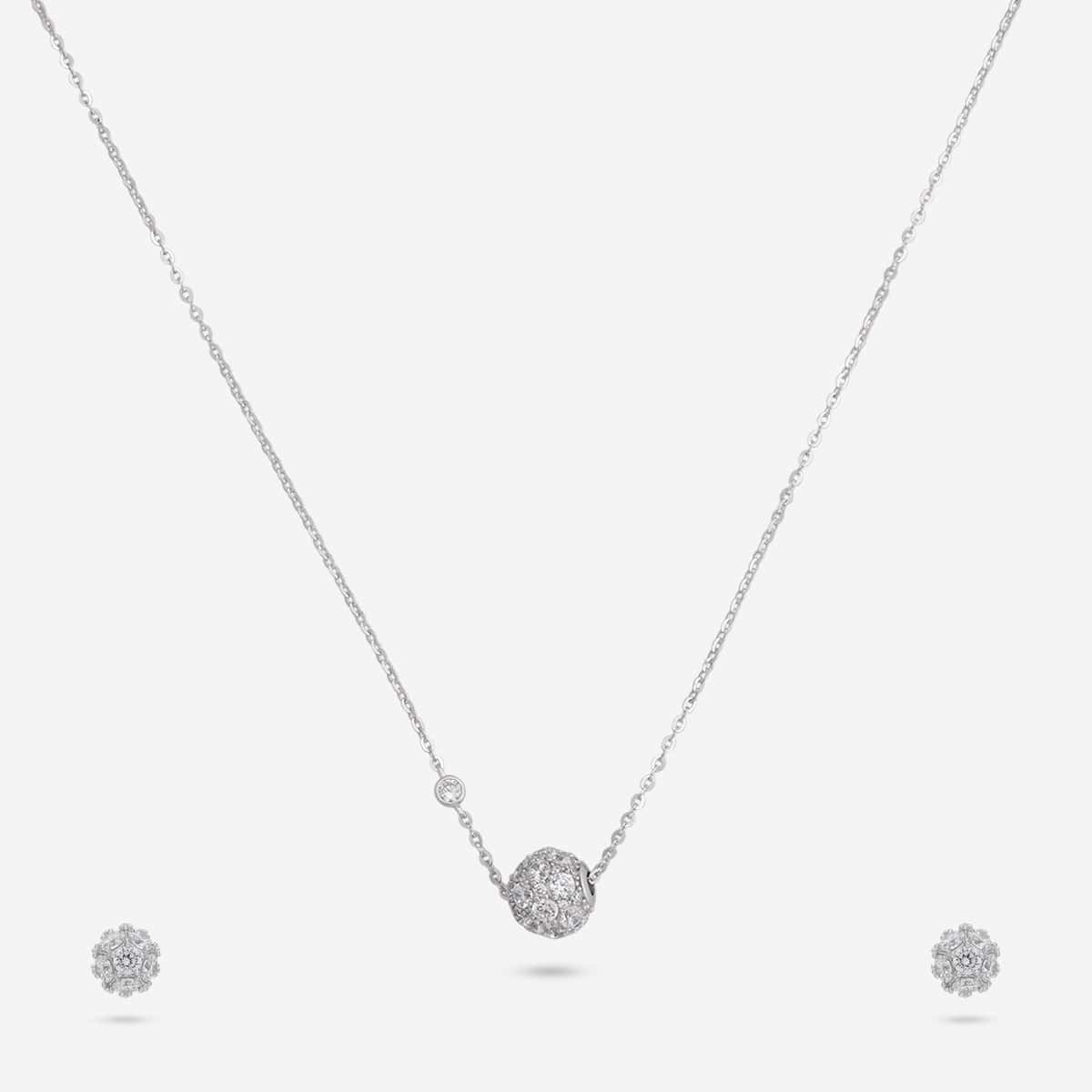 Silver Chain Pendant Earring Set 92.5 Silver Pendant With Chain and Earring Set 191387