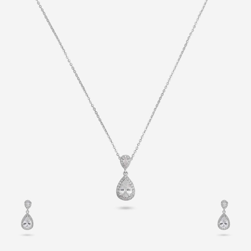 Silver Chain Pendant Earring Set 92.5 Silver Pendant With Chain and Earring Set 191388