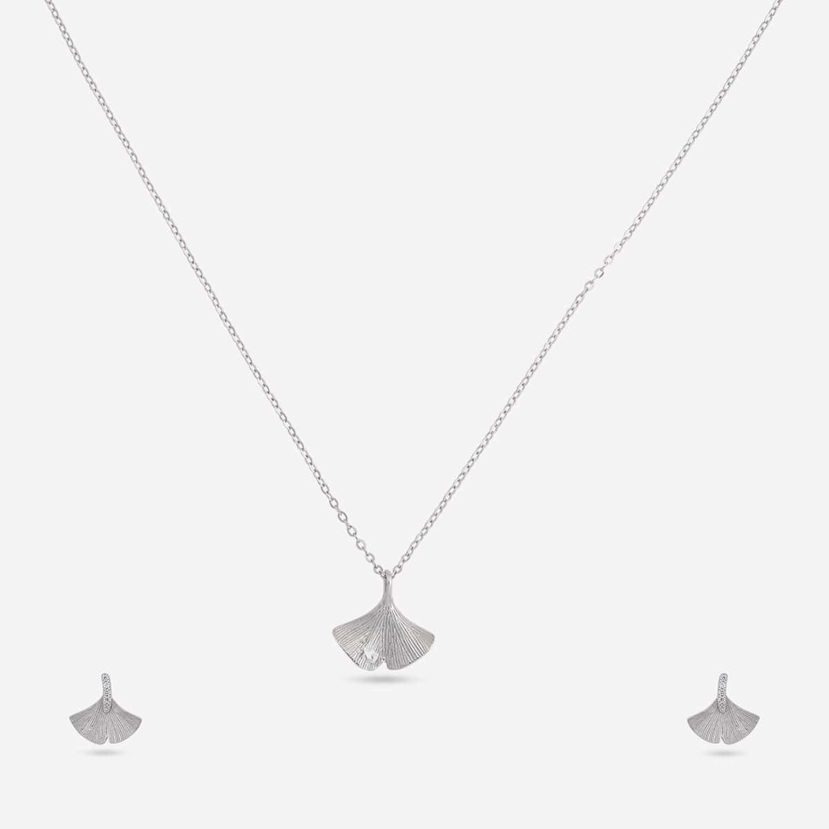 Silver Chain Pendant Earring Set 92.5 Silver Pendant with Chain and Earring Set 200622