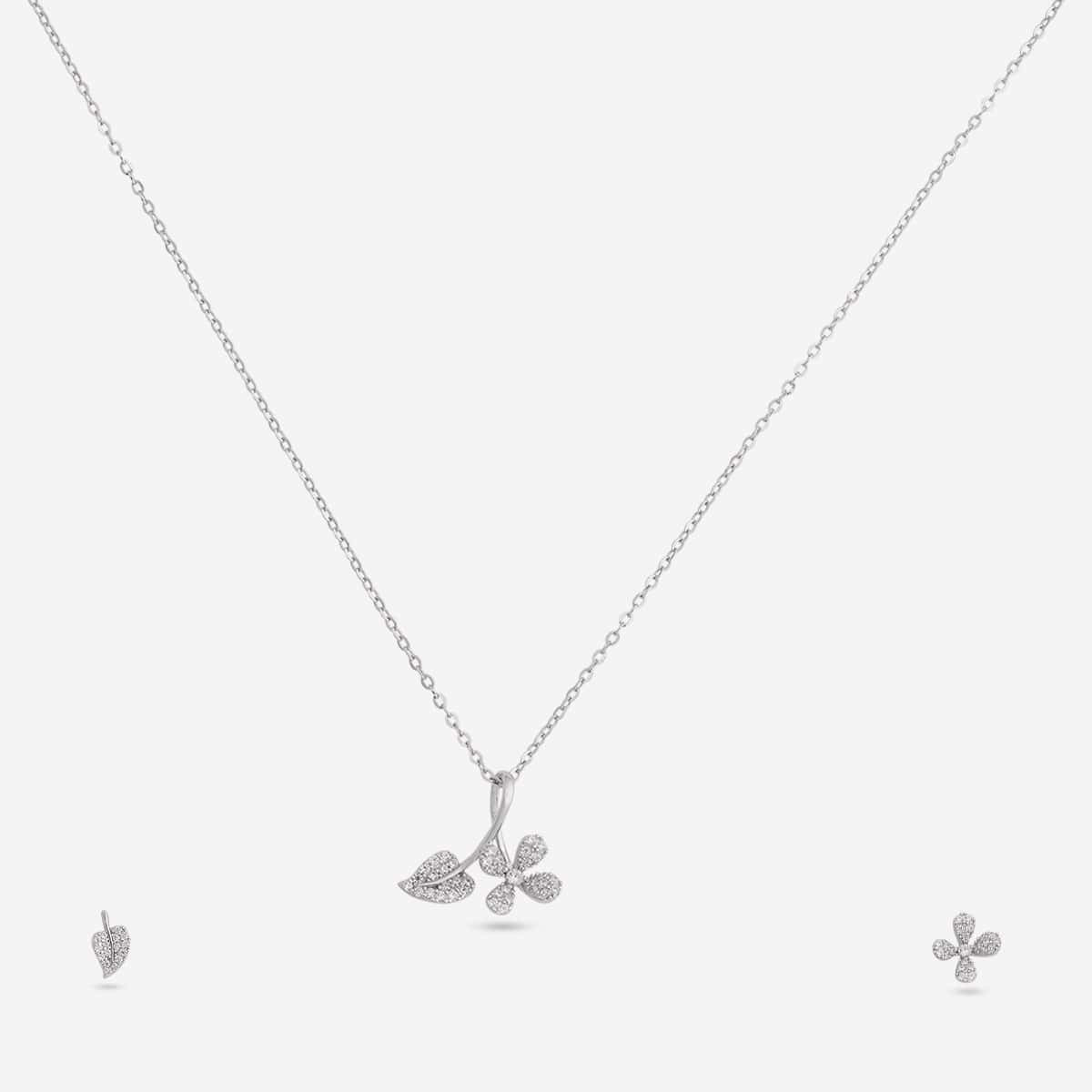 Silver Chain Pendant Earring Set 92.5 Silver Pendant with Chain and Earring Set 200623
