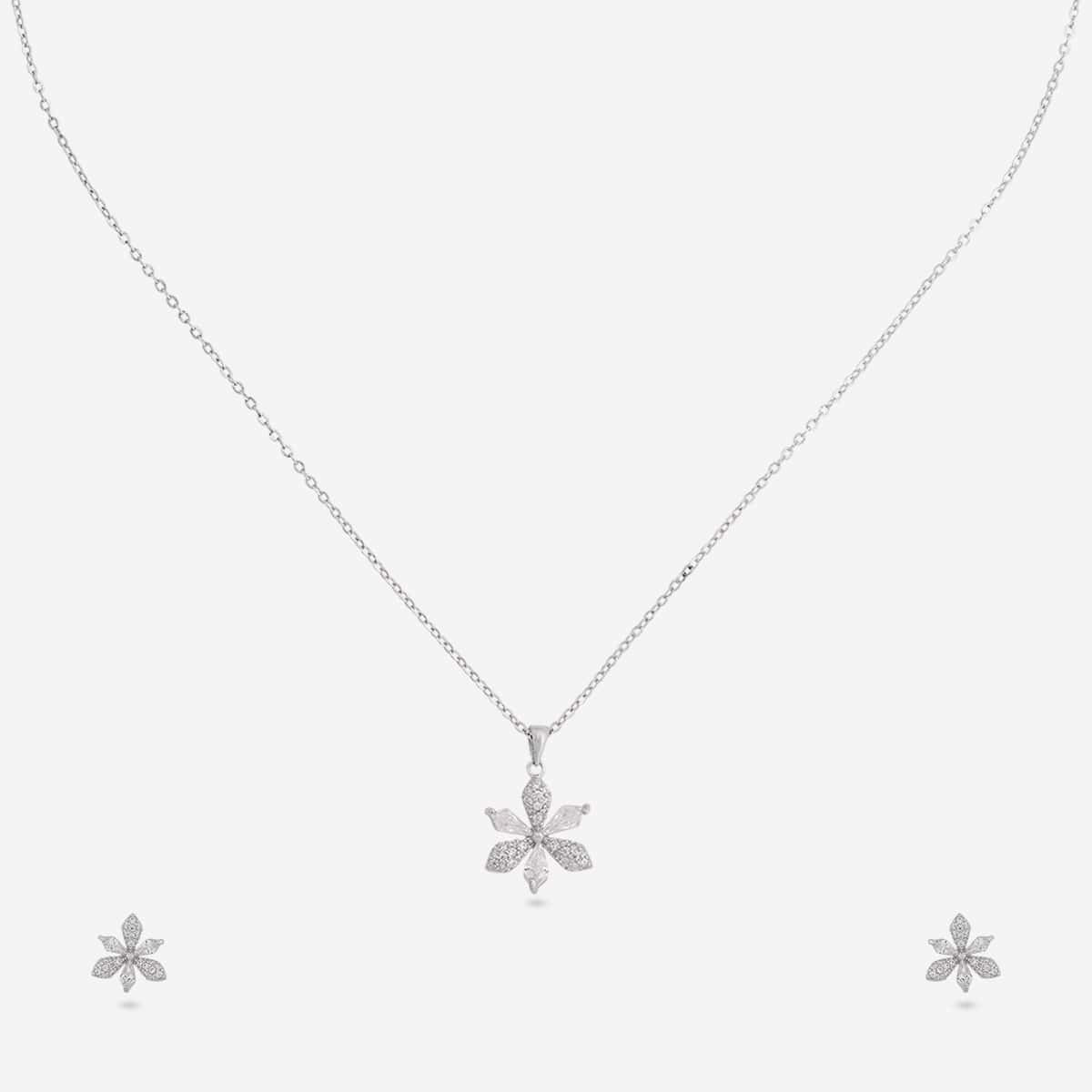 Silver Chain Pendant Earring Set 92.5 Silver Pendant with Chain and Earring Set 200624