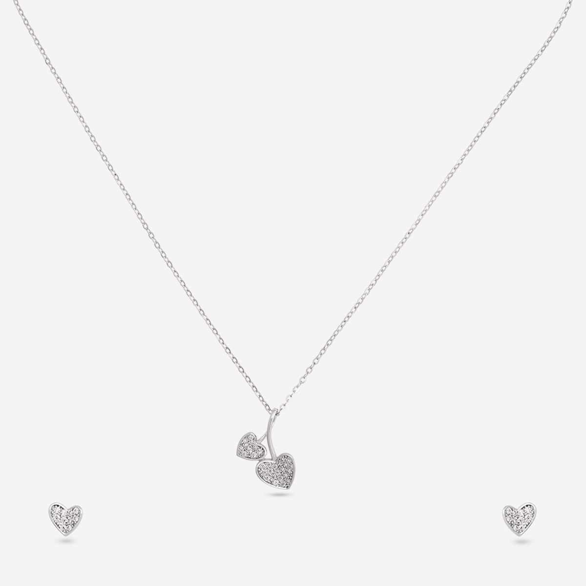 Silver Chain Pendant Earring Set 92.5 Silver Pendant with Chain and Earring Set 200625
