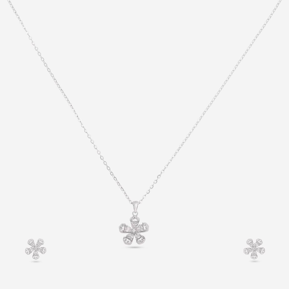 Silver Chain Pendant Earring Set 92.5 Silver Pendant with Chain and Earring Set 200626