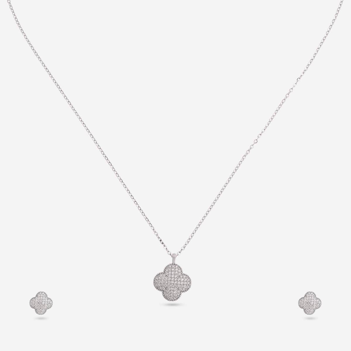 Silver Chain Pendant Earring Set 92.5 Silver Pendant with Chain and Earring Set 200629