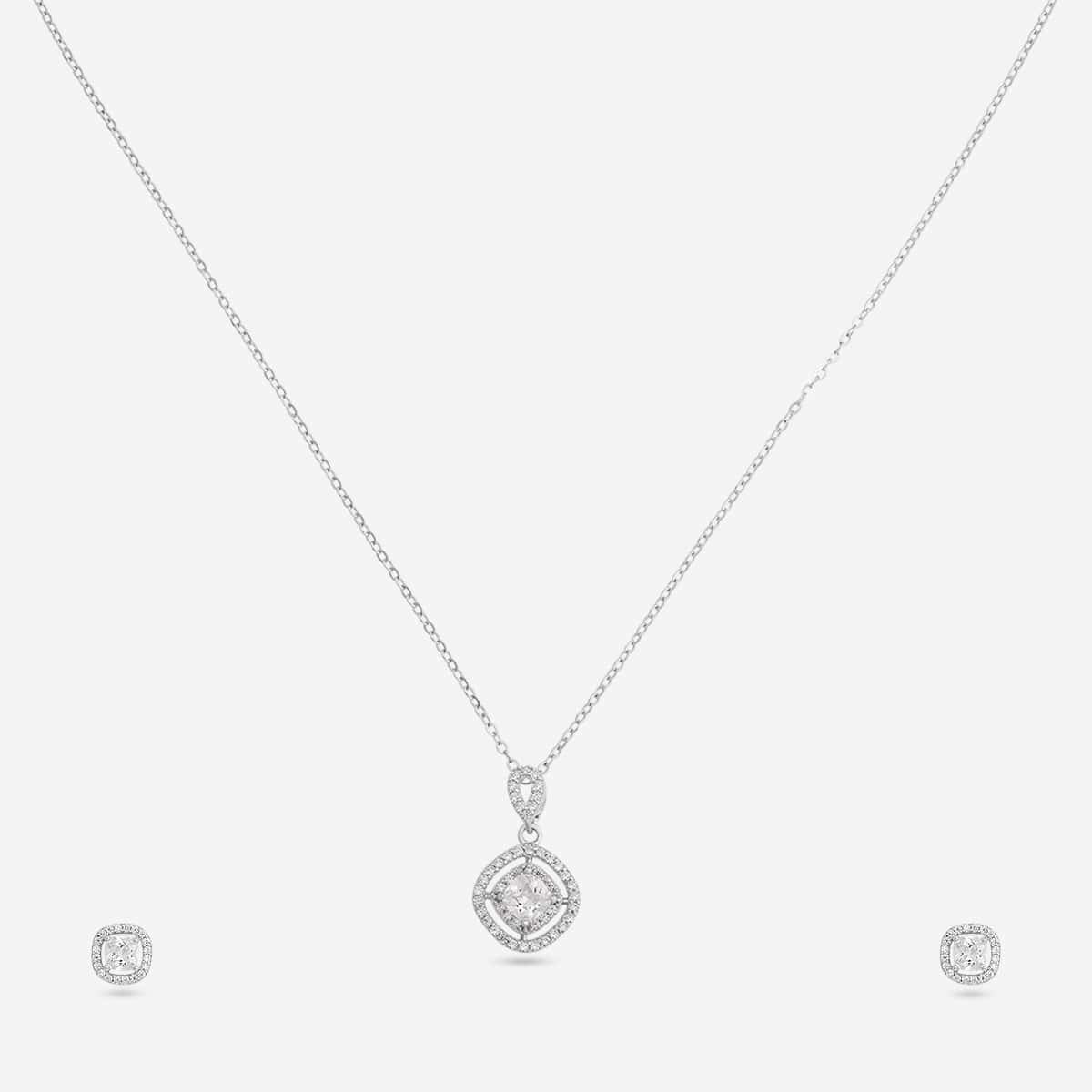 Silver Chain Pendant Earring Set 92.5 Silver Pendant with Chain and Earring Set 200630
