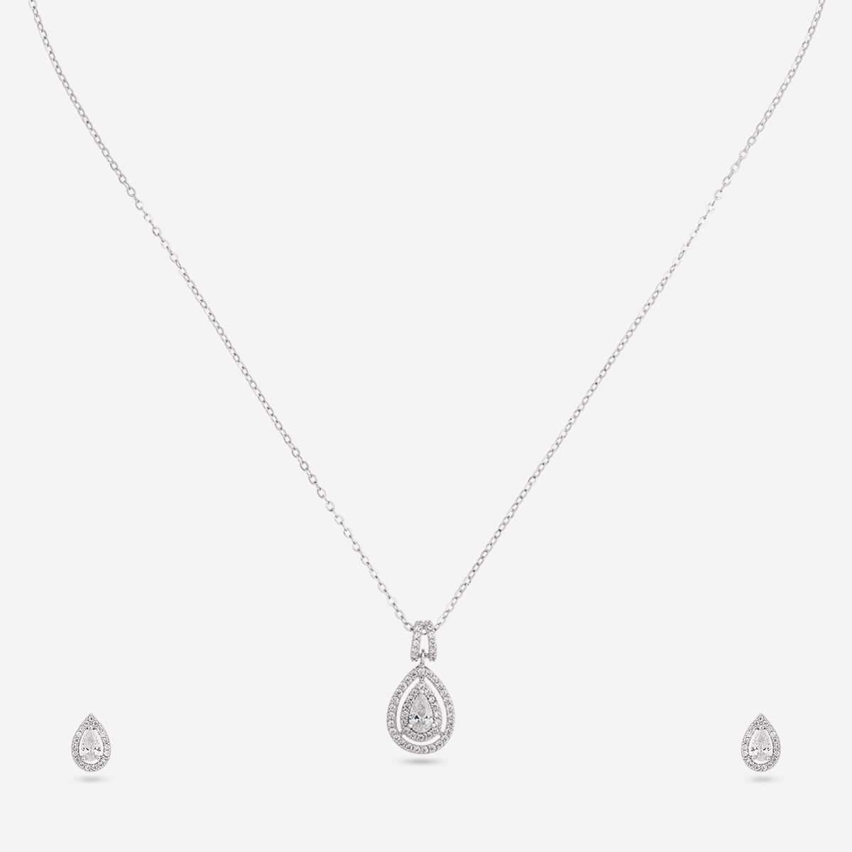 Silver Chain Pendant Earring Set 92.5 Silver Pendant with Chain and Earring Set 200631