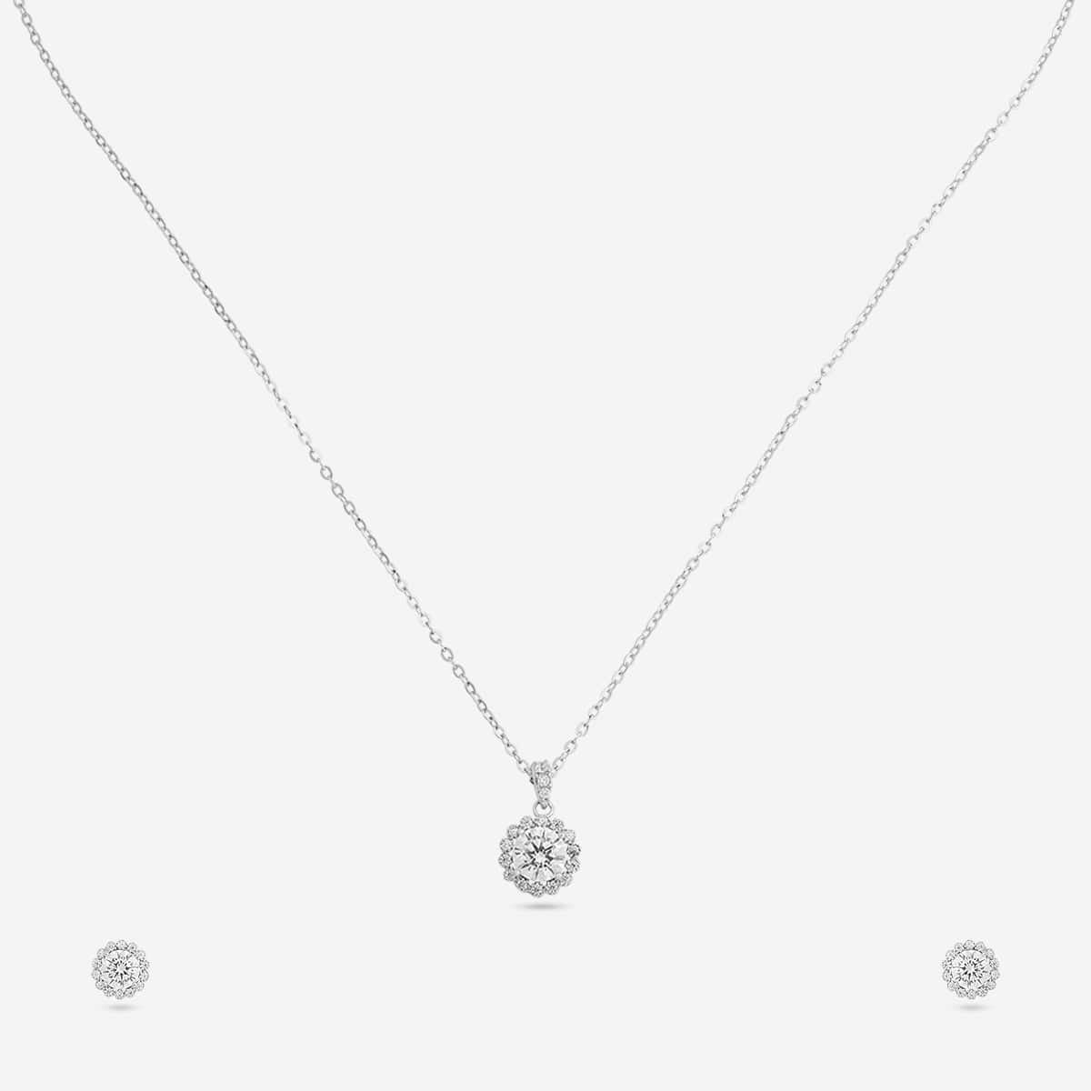 Silver Chain Pendant Earring Set 92.5 Silver Pendant with Chain and Earring Set 200637