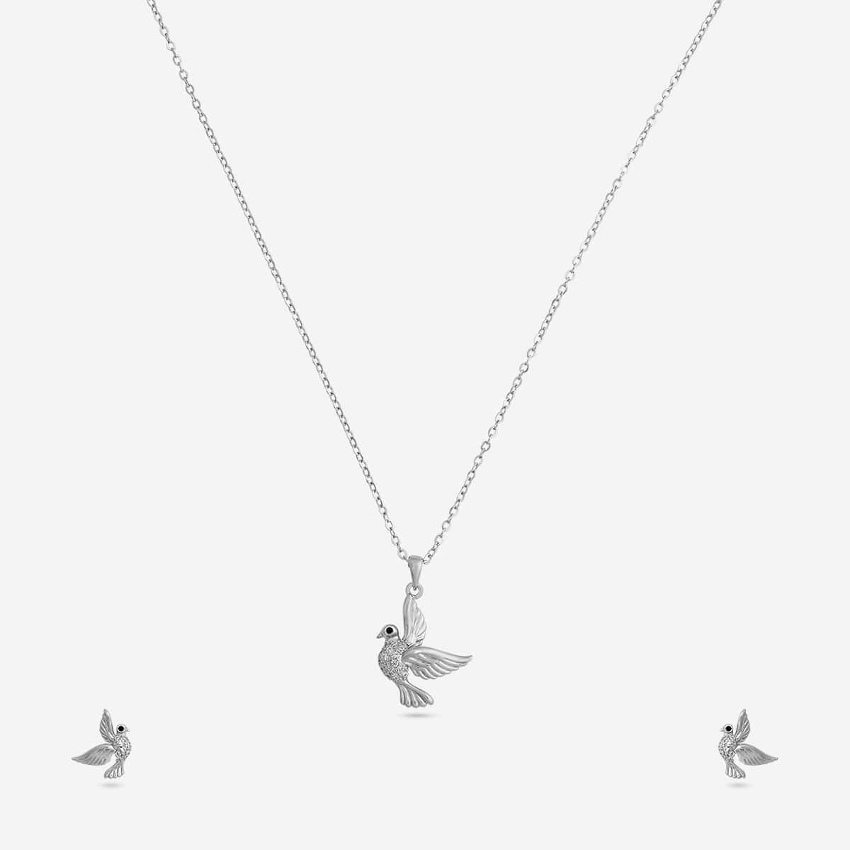 Silver Chain Pendant Earring Set 92.5 Silver Pendant with Chain and Earring Set 200641