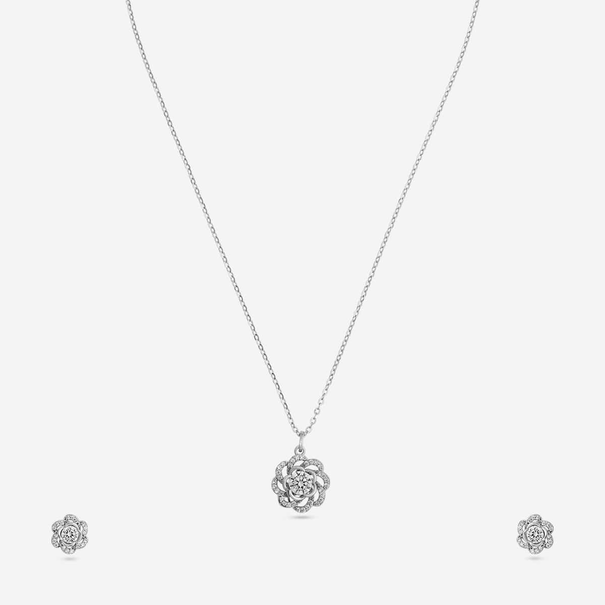 Silver Chain Pendant Earring Set 92.5 Silver Pendant with Chain and Earring Set 200642