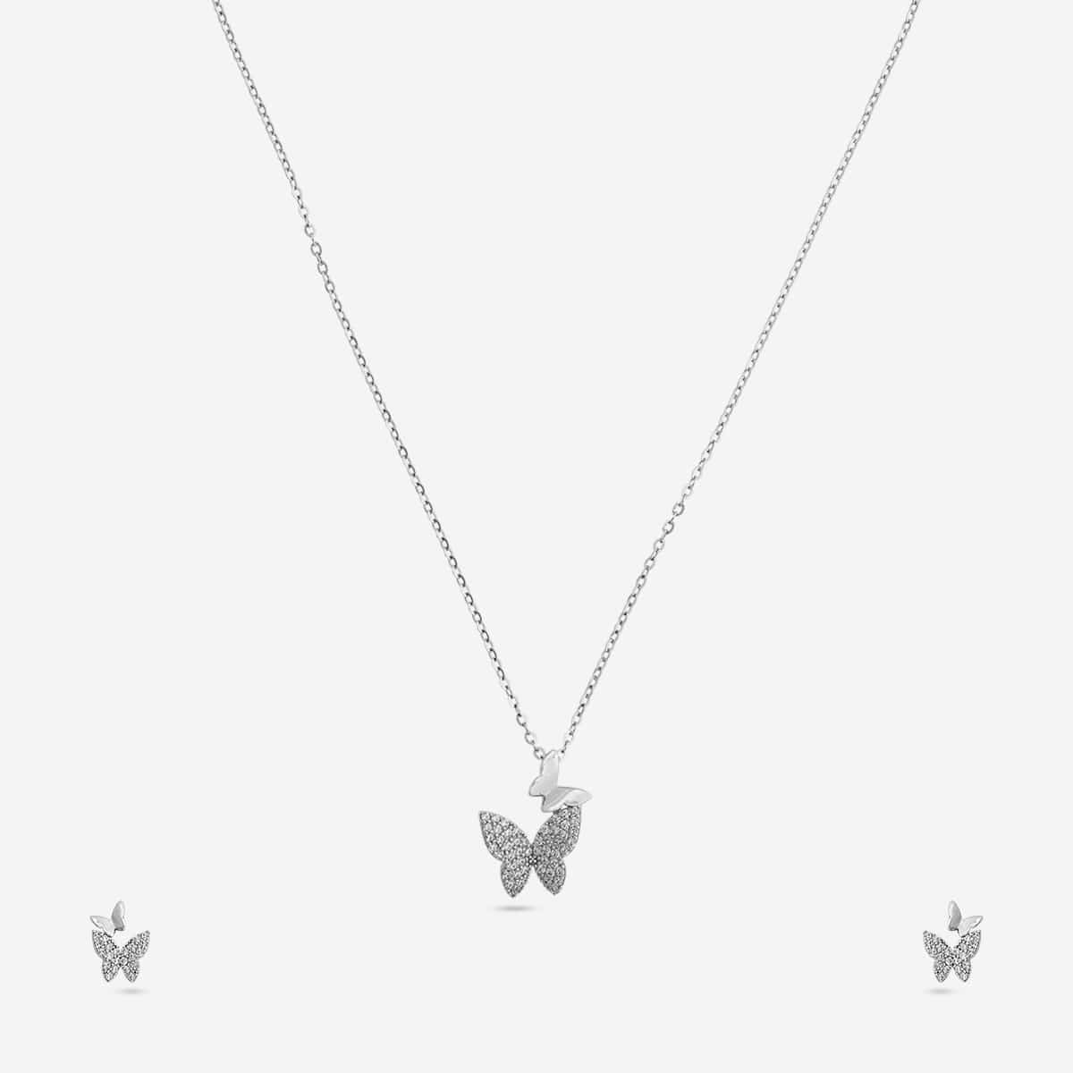 Silver Chain Pendant Earring Set 92.5 Silver Pendant with Chain and Earring Set 200644
