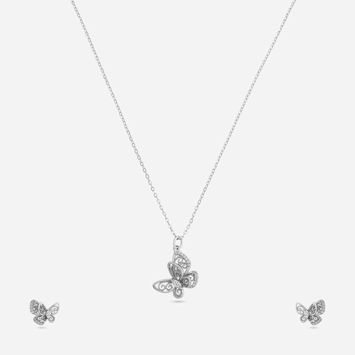 Silver Chain Pendant Earring Set 92.5 Silver Pendant with Chain and Earring Set 200649