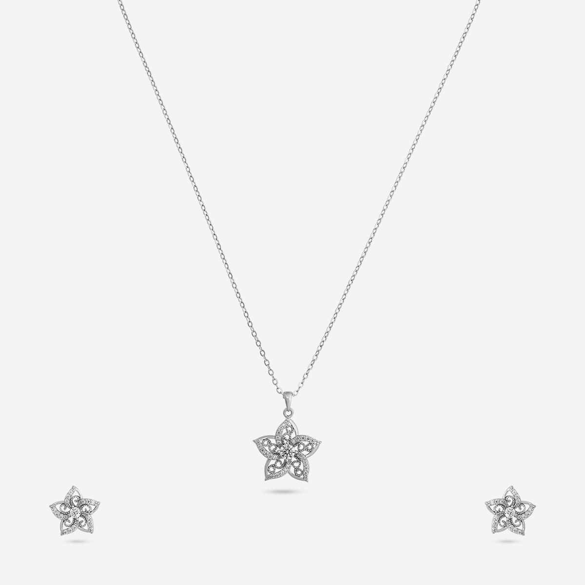 Silver Chain Pendant Earring Set 92.5 Silver Pendant with Chain and Earring Set 200650