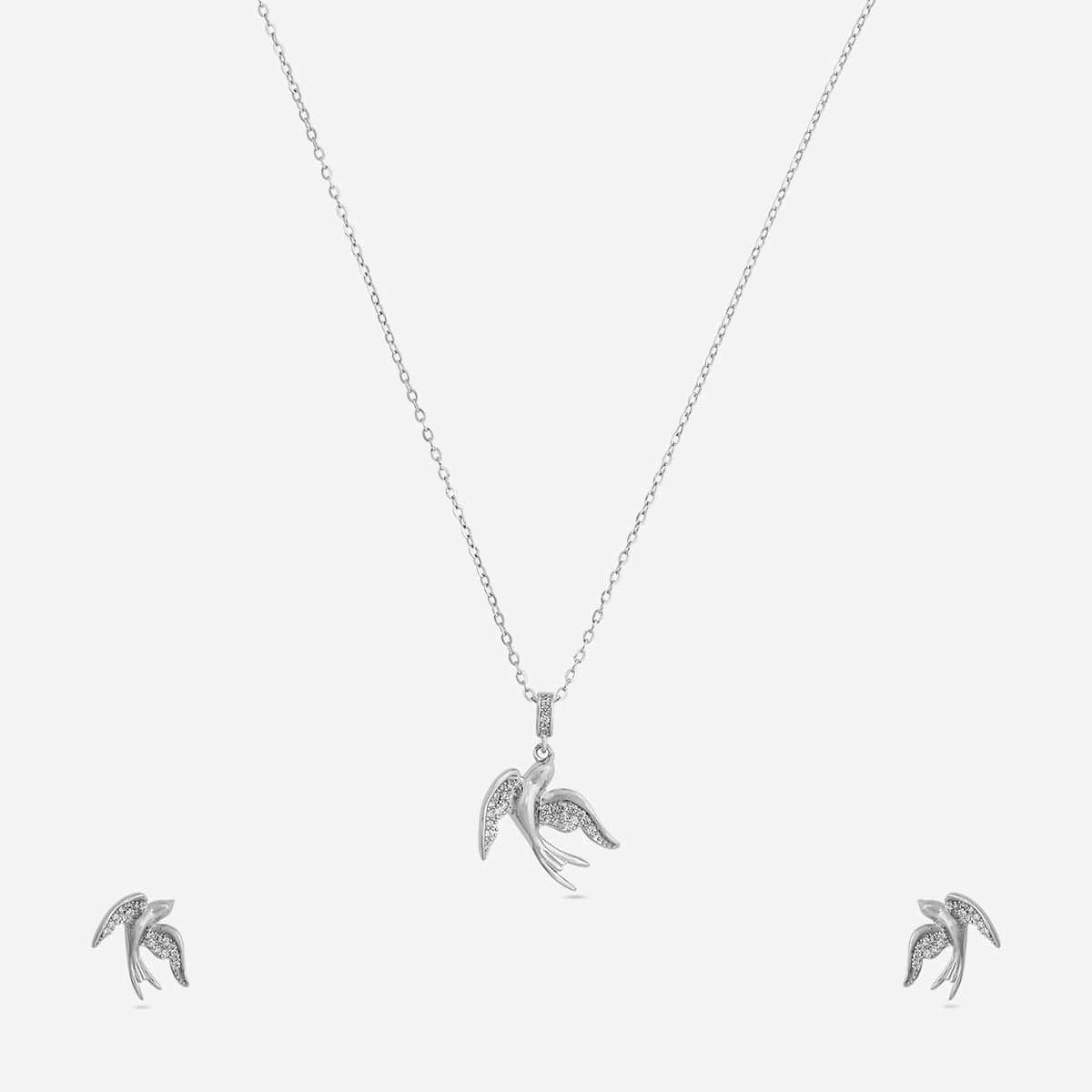 Silver Chain Pendant Earring Set 92.5 Silver Pendant with Chain and Earring Set 200651
