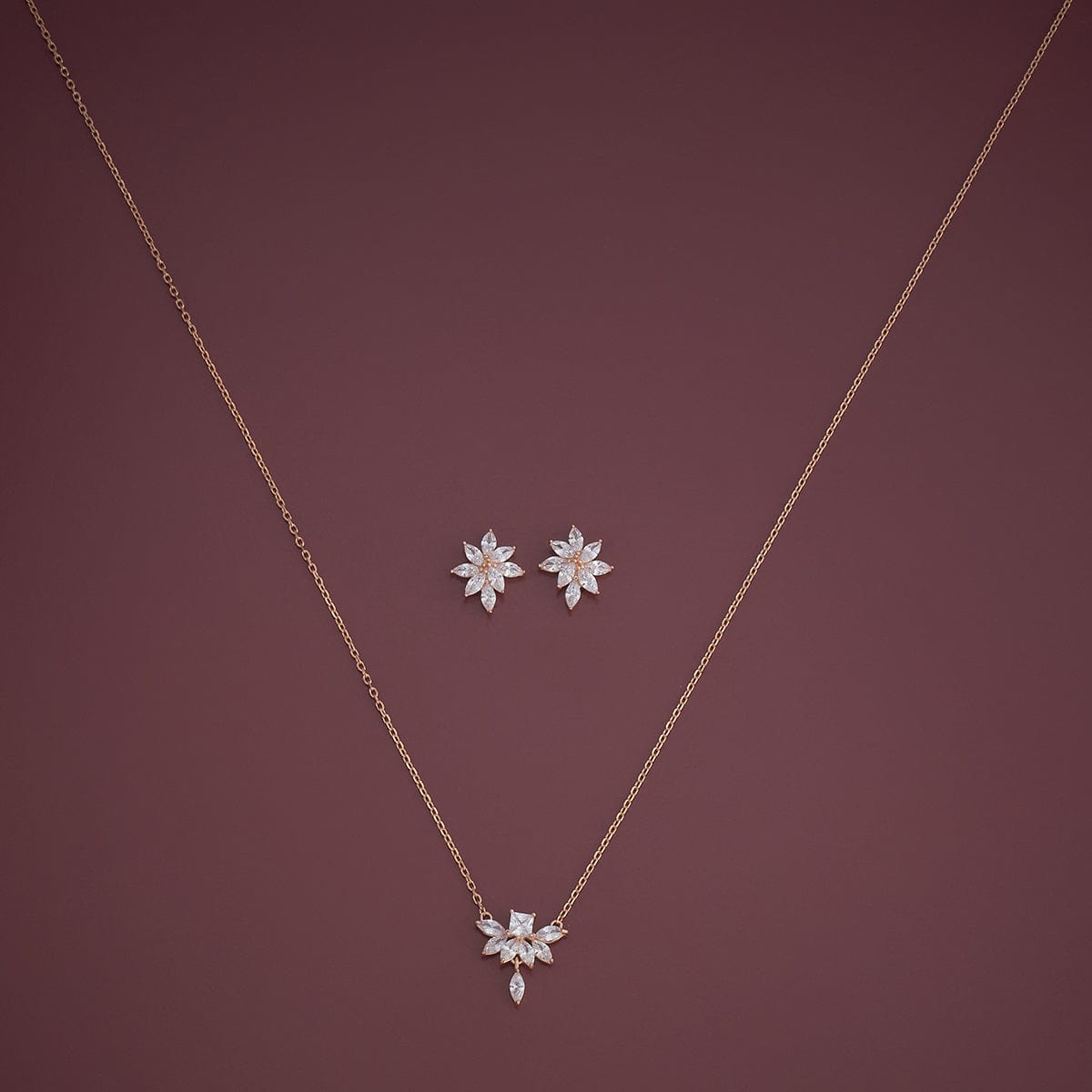 Silver Chain Pendant Earring Set 92.5 Silver Necklace 180974