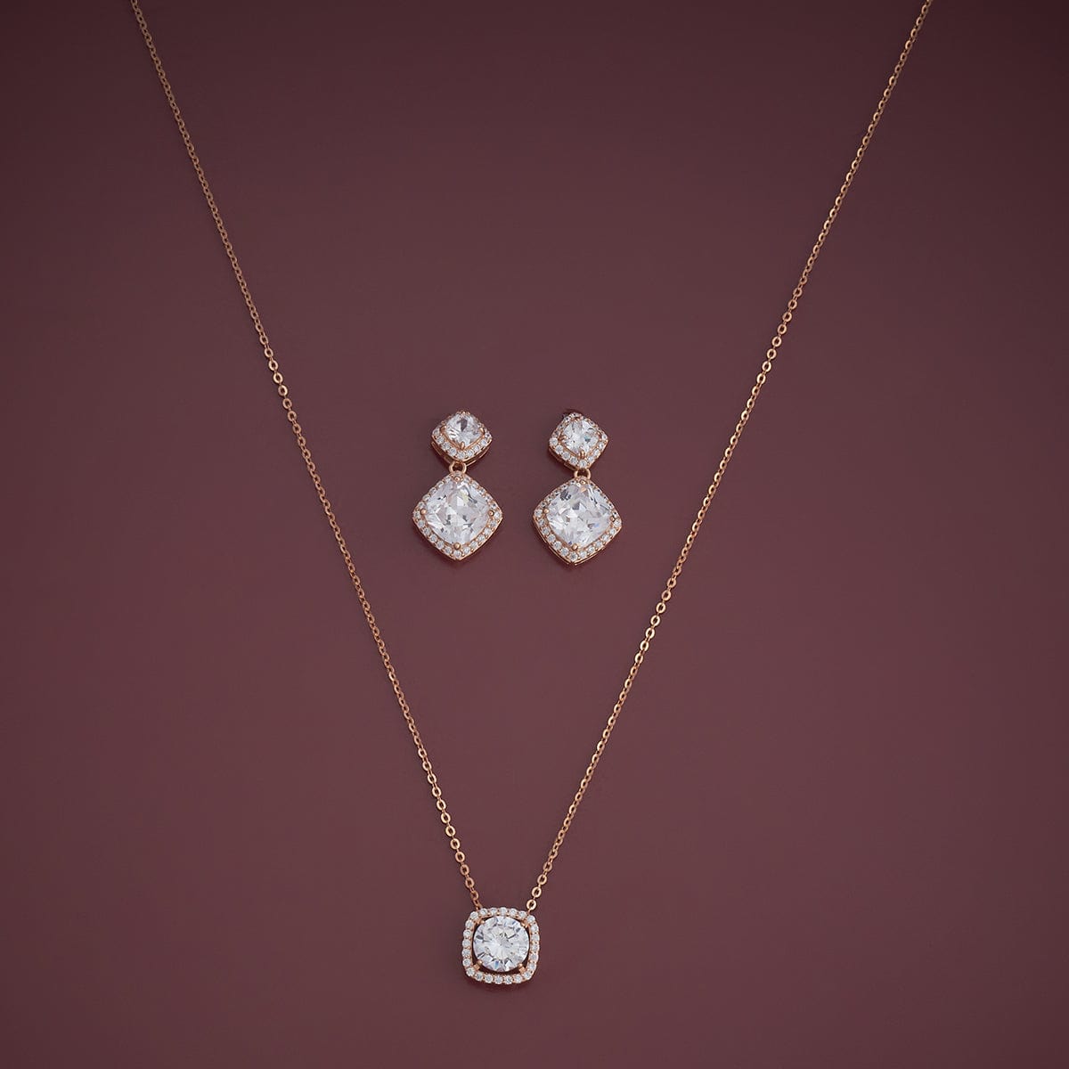 Silver Chain Pendant Earring Set 92.5 Silver Necklace 180989