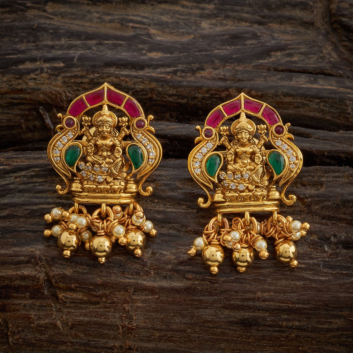 temple earring ruby green oxidised gold silver temple earring 161769 36610453569692
