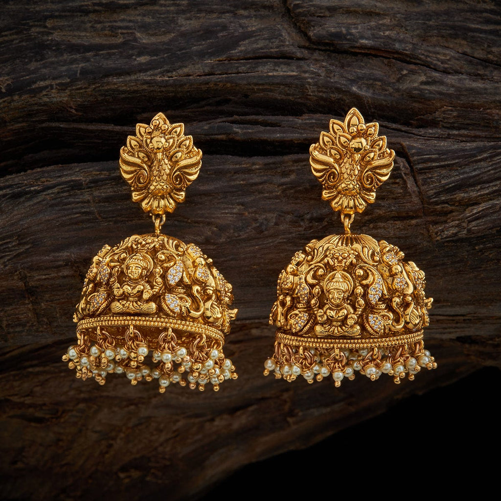 TEMPLE JEWELRY INDIAN NAKSHI JHUMKA EARRINGS PURE SILVER WITH 22K GOLD COAT  | eBay