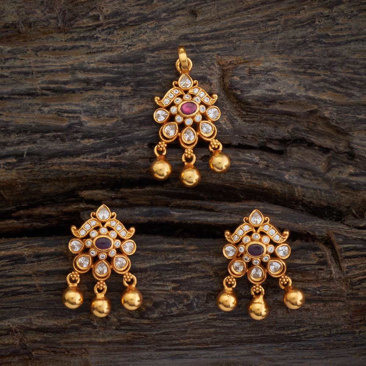 Temple Pendant Set Silver Temple Pendant Earring 173402