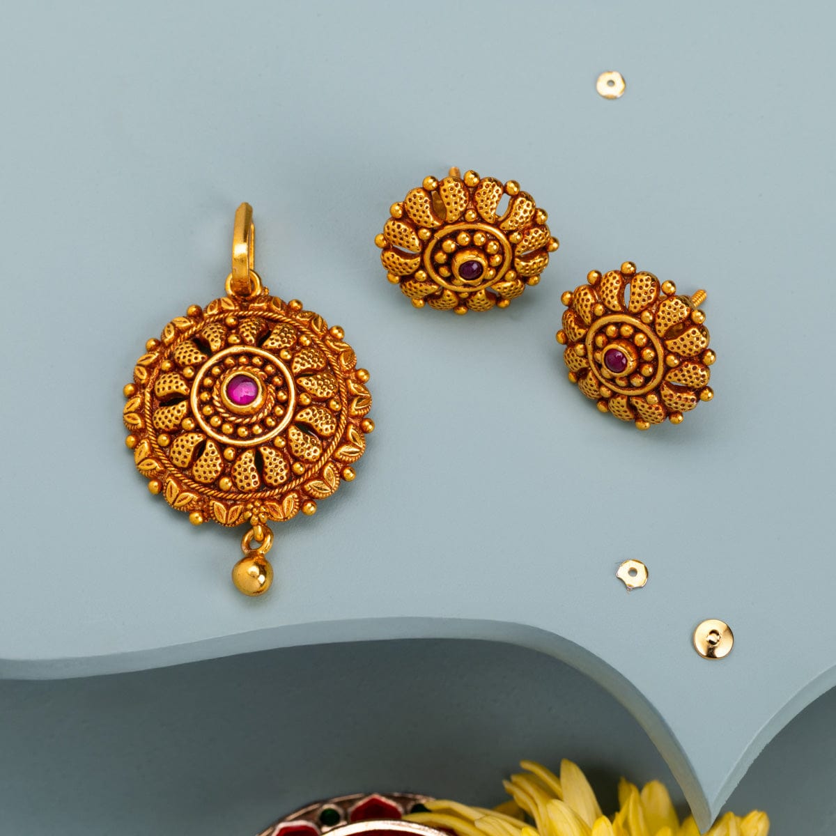 Temple Pendant Set Silver Temple Pendant Earring 172388