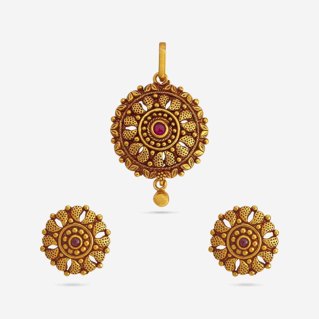 Temple Pendant Set Silver Temple Pendant Earring 172388