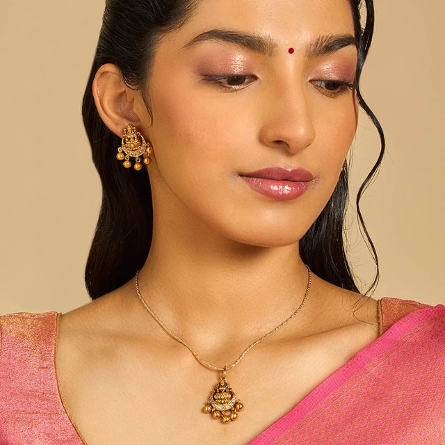 Temple Pendant Set Silver Temple Pendant Earring 172573
