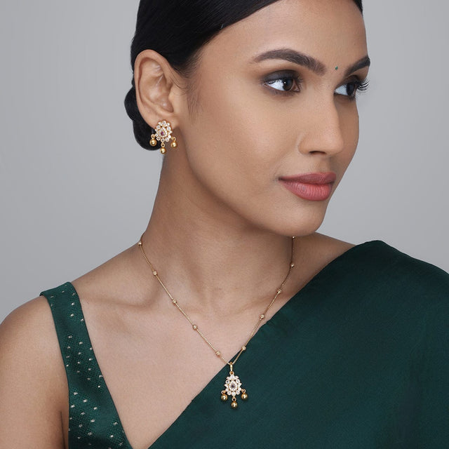 Temple Pendant Set Silver Temple Pendant Earring 158344
