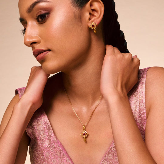 Temple Pendant Set Silver Temple Pendant Earring 173389
