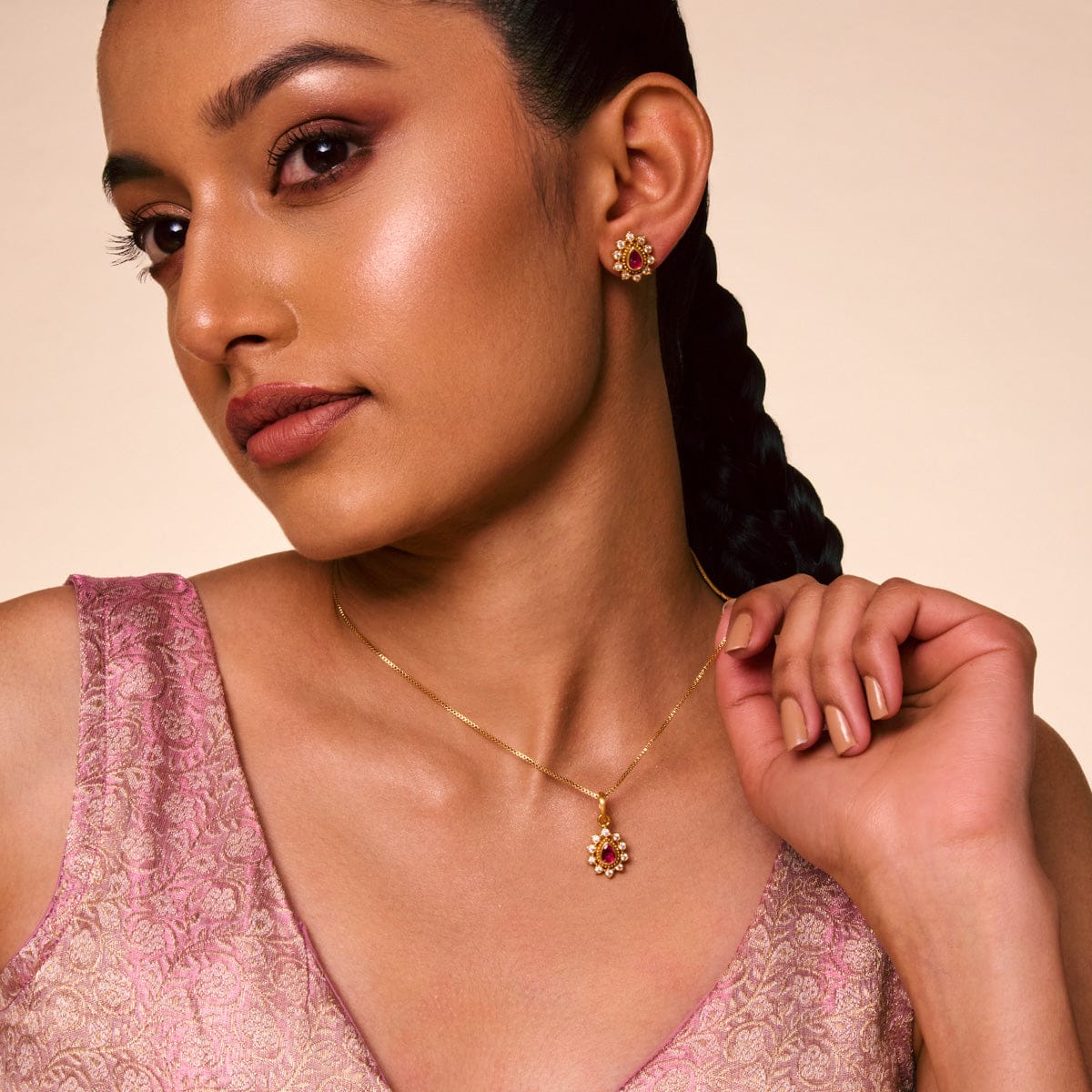 Temple Pendant Set Silver Temple Pendant Earring 173391