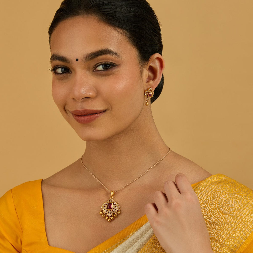 Temple Pendant Set Silver Temple Pendant Earring 177365