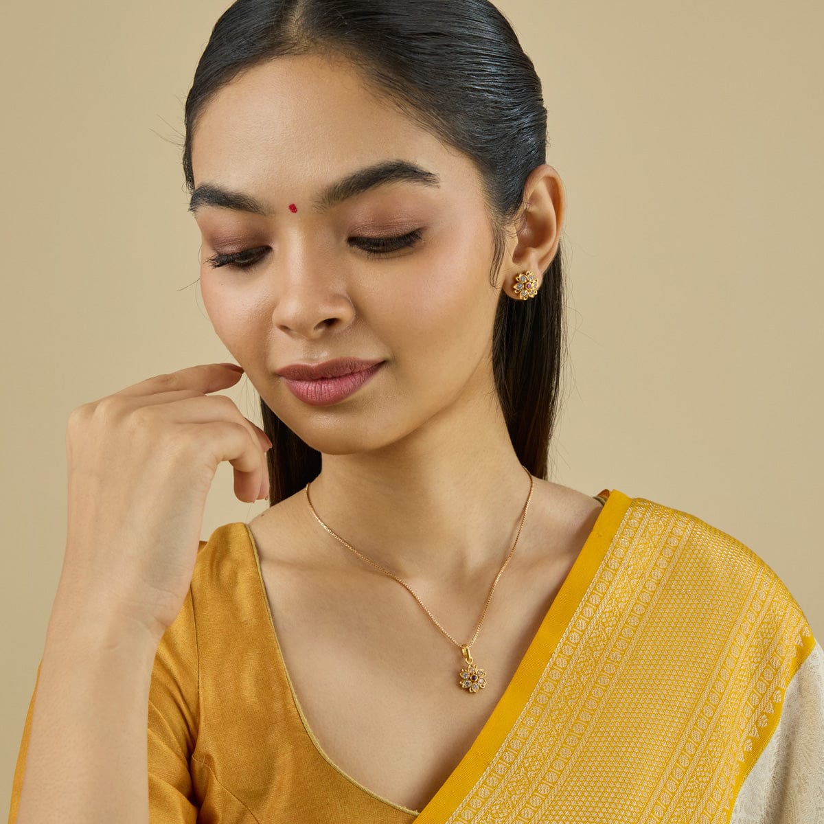 Temple Pendant Set Silver Temple Pendant Earring 180493